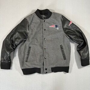NFL Team Apparel New England Patriots Varsity Jacket Grey Black Medium 10-12
